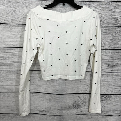 Reebok White Long Sleeve Crop Top Triangle Print, Size Small