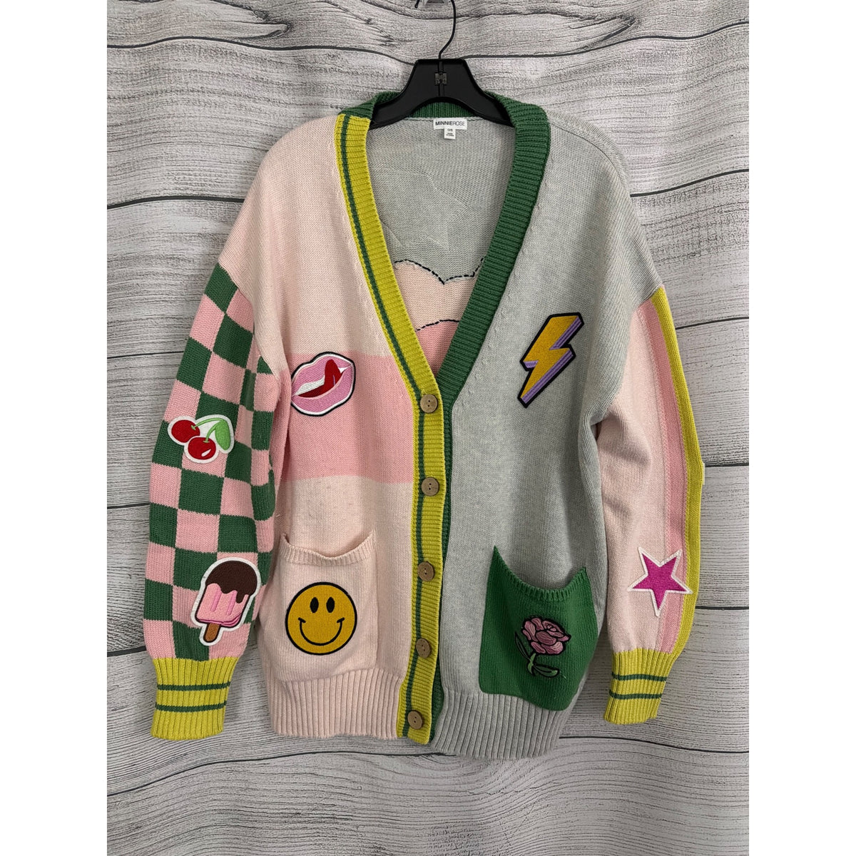 Minnie Rose Colorful Graphic Cardigan Sweater O/S