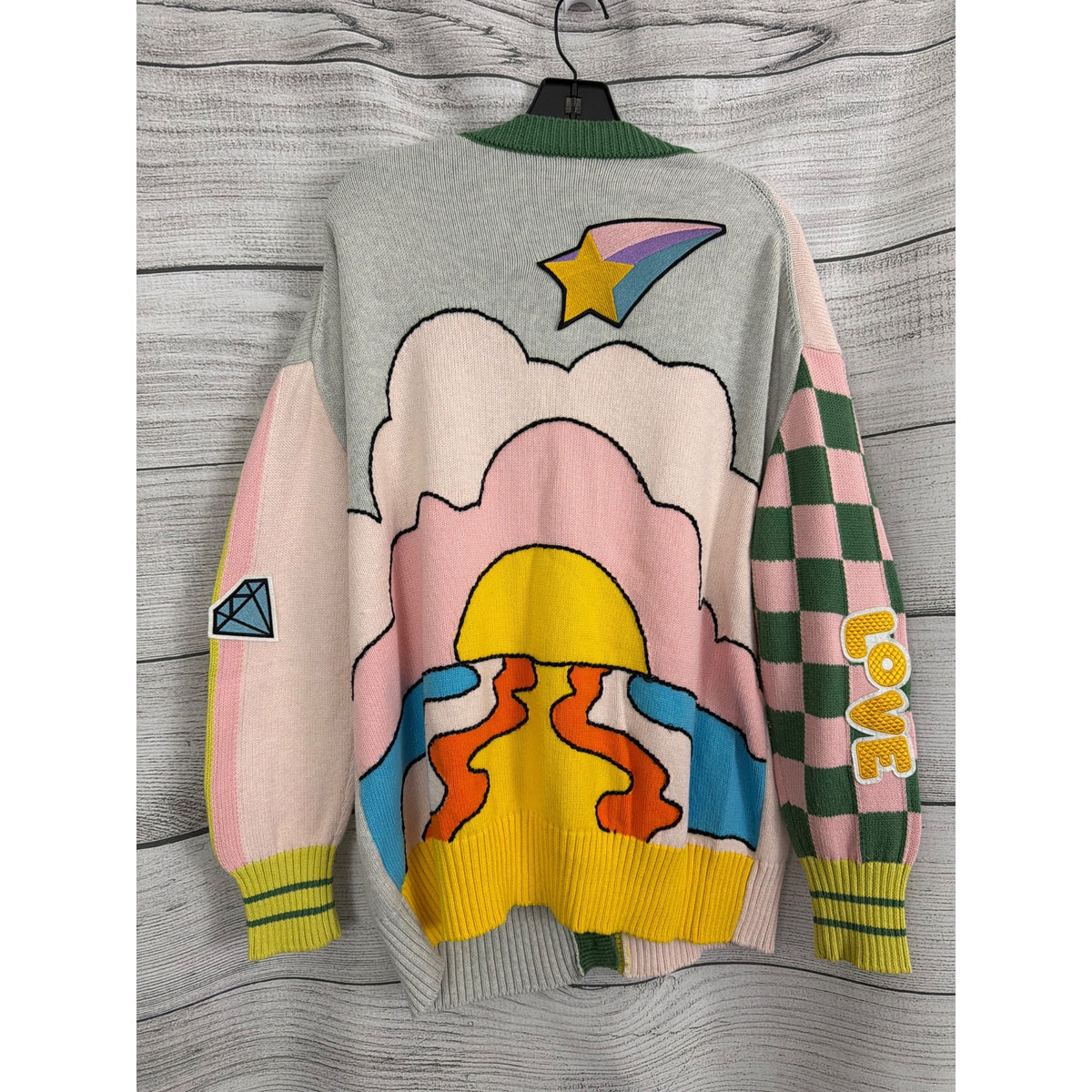 Minnie Rose Colorful Graphic Cardigan Sweater O/S