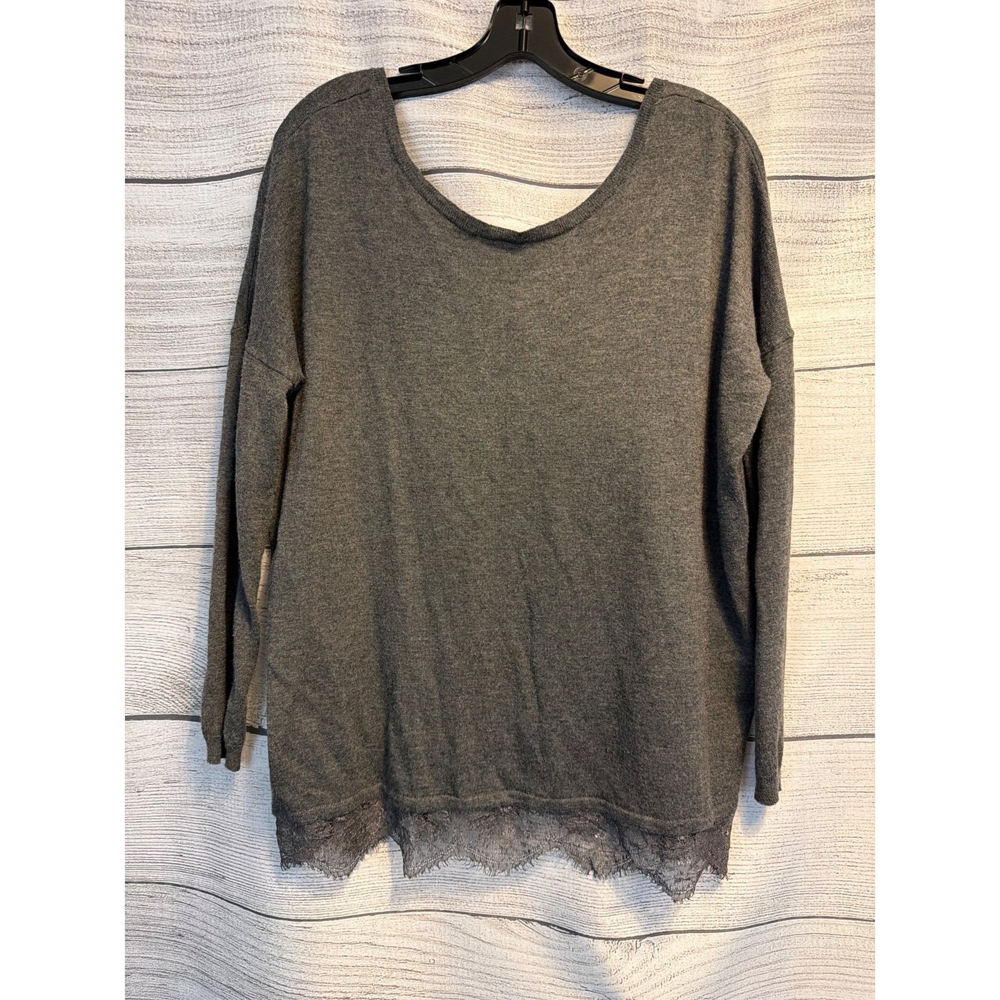 Joie Hilano Gray Lace Trim Long Sleeve Sweater Size A