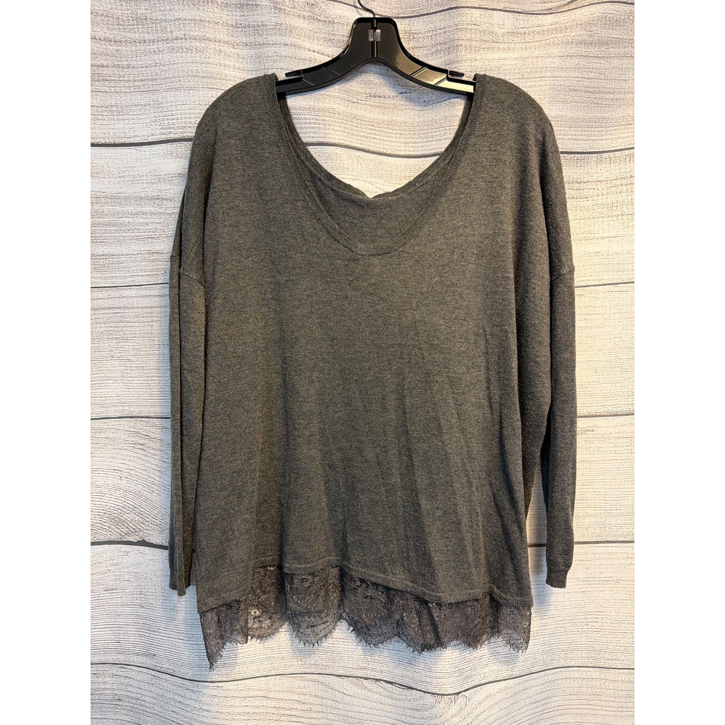 Joie Hilano Gray Lace Trim Long Sleeve Sweater Size A