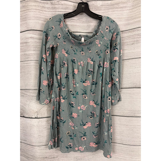 Xhilaration Off The Shoulder Smocked Green Floral Print Dress Size M