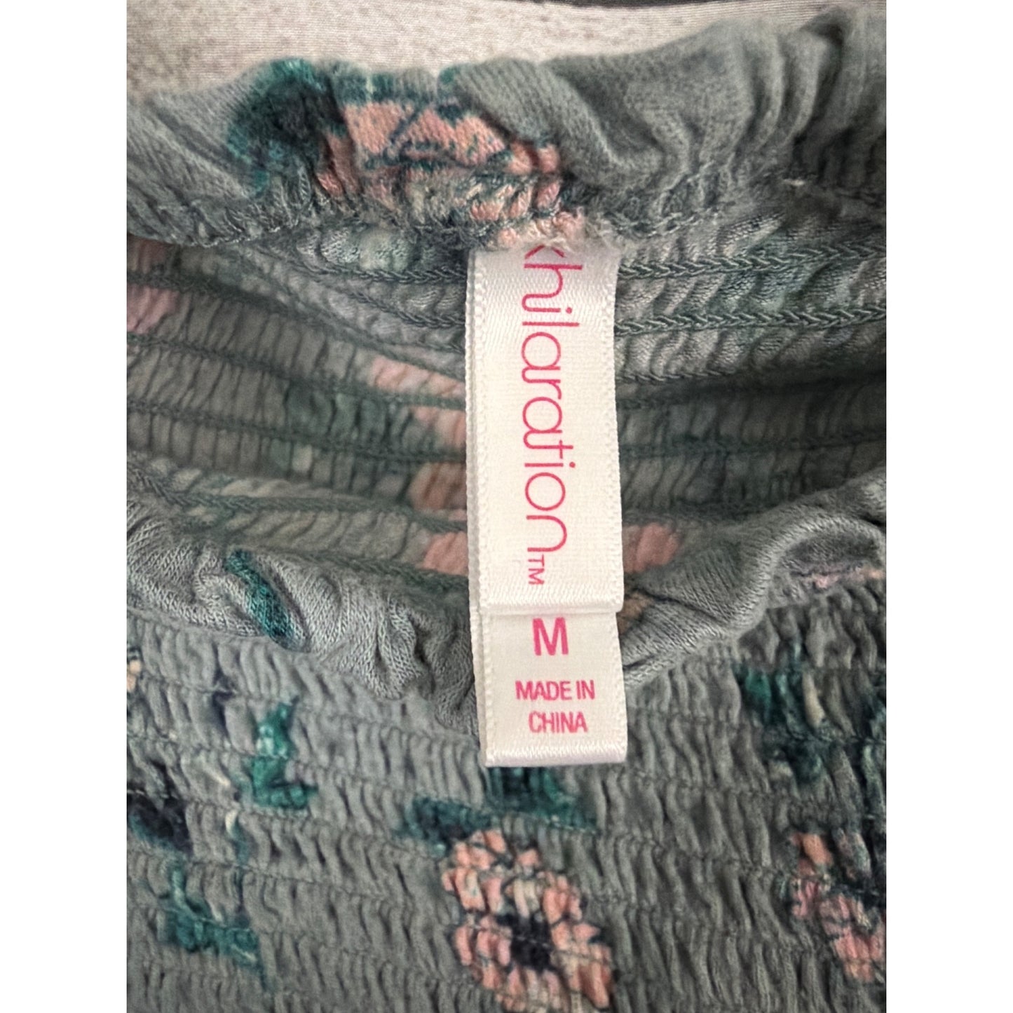 Xhilaration Off The Shoulder Smocked Green Floral Print Dress Size M