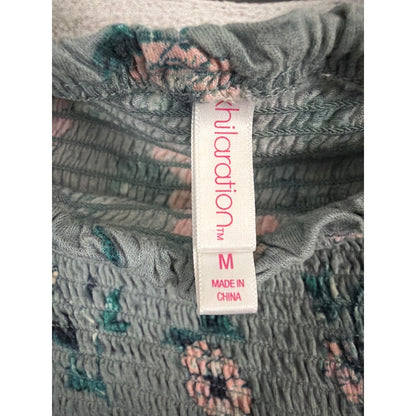 Xhilaration Off The Shoulder Smocked Green Floral Print Dress Size M