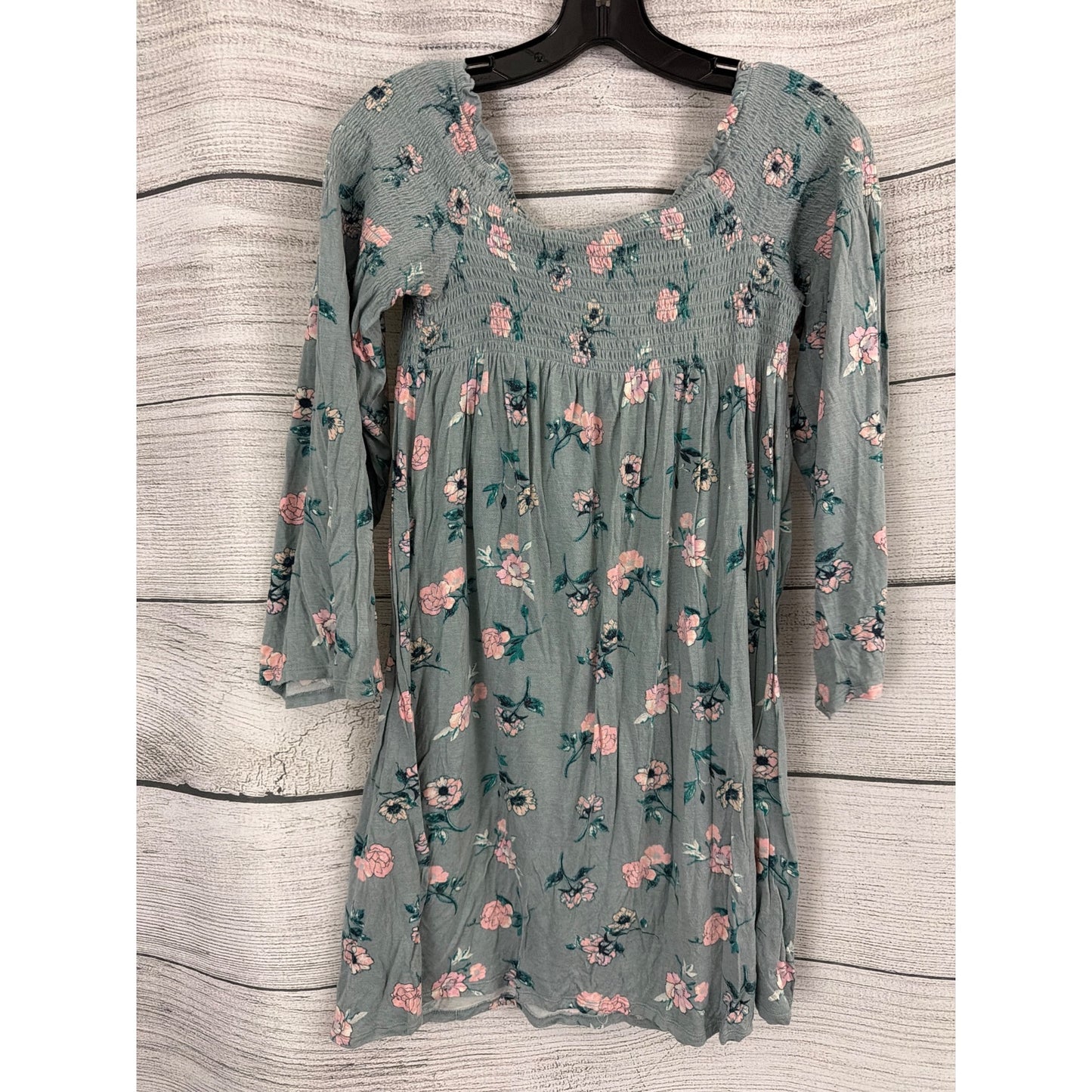 Xhilaration Off The Shoulder Smocked Green Floral Print Dress Size M