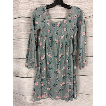 Xhilaration Off The Shoulder Smocked Green Floral Print Dress Size M