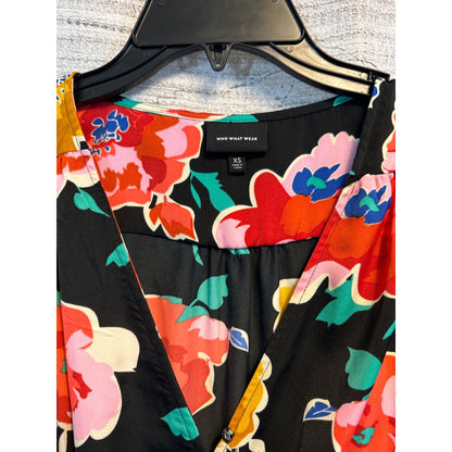 Who What Wear Floral Wrap Dress With Ruffle Hem Size XS