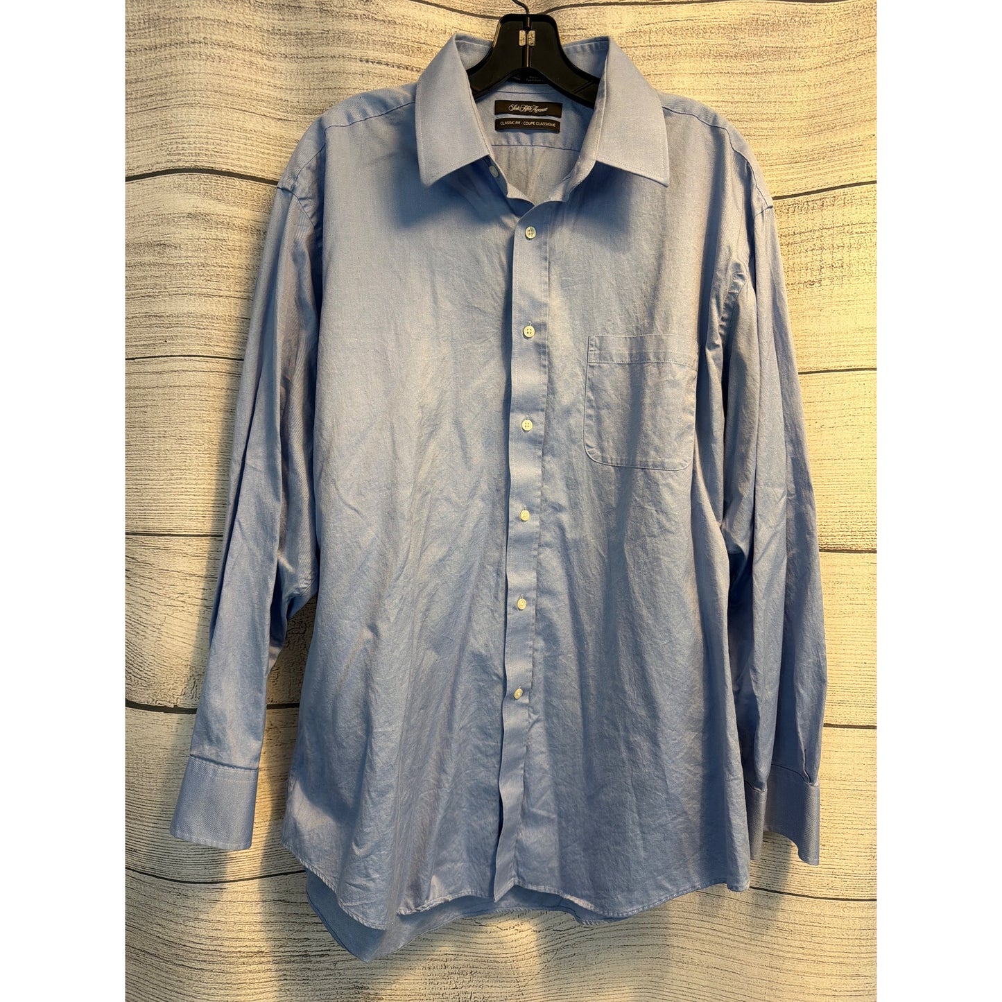 Saks Fifth Avenue Mens Blue Button-Down Shirt Classic Fit 100% Cotton 17 34/35