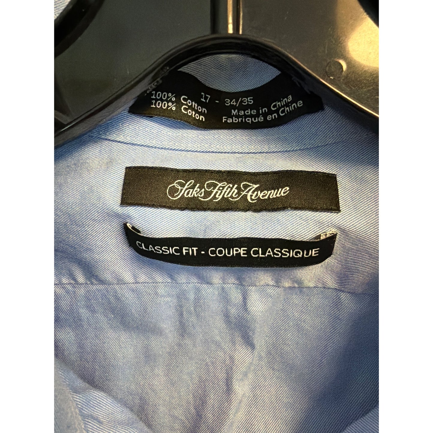 Saks Fifth Avenue Mens Blue Button-Down Shirt Classic Fit 100% Cotton 17 34/35