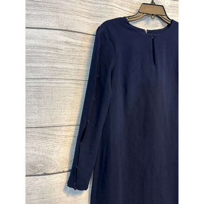 Shoshanna Navy Dress With Ruffled Hem & Buttoned Sleeves Size 6