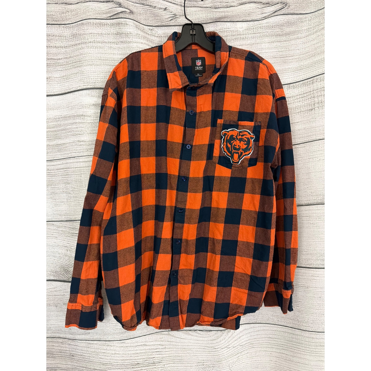 Mens NFL Team Apparel Chicago Bears Plaid Flannel Button-Up Shirt Size XL