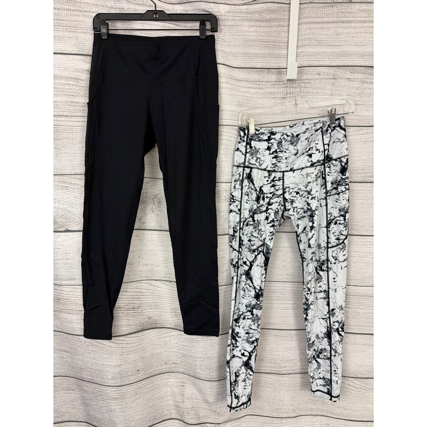 Two Athletic Black and White Leggings W/ Pockets Bundle Size L