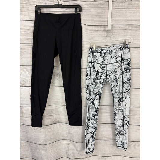 Two Athletic Black and White Leggings W/ Pockets Bundle Size L
