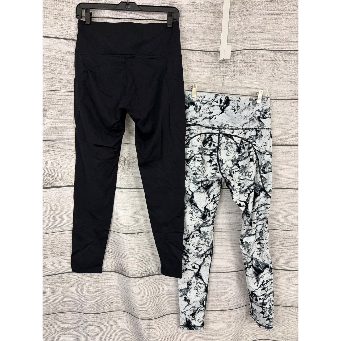 Two Athletic Black and White Leggings W/ Pockets Bundle Size L