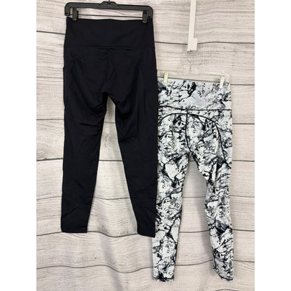 Two Athletic Black and White Leggings W/ Pockets Bundle Size L
