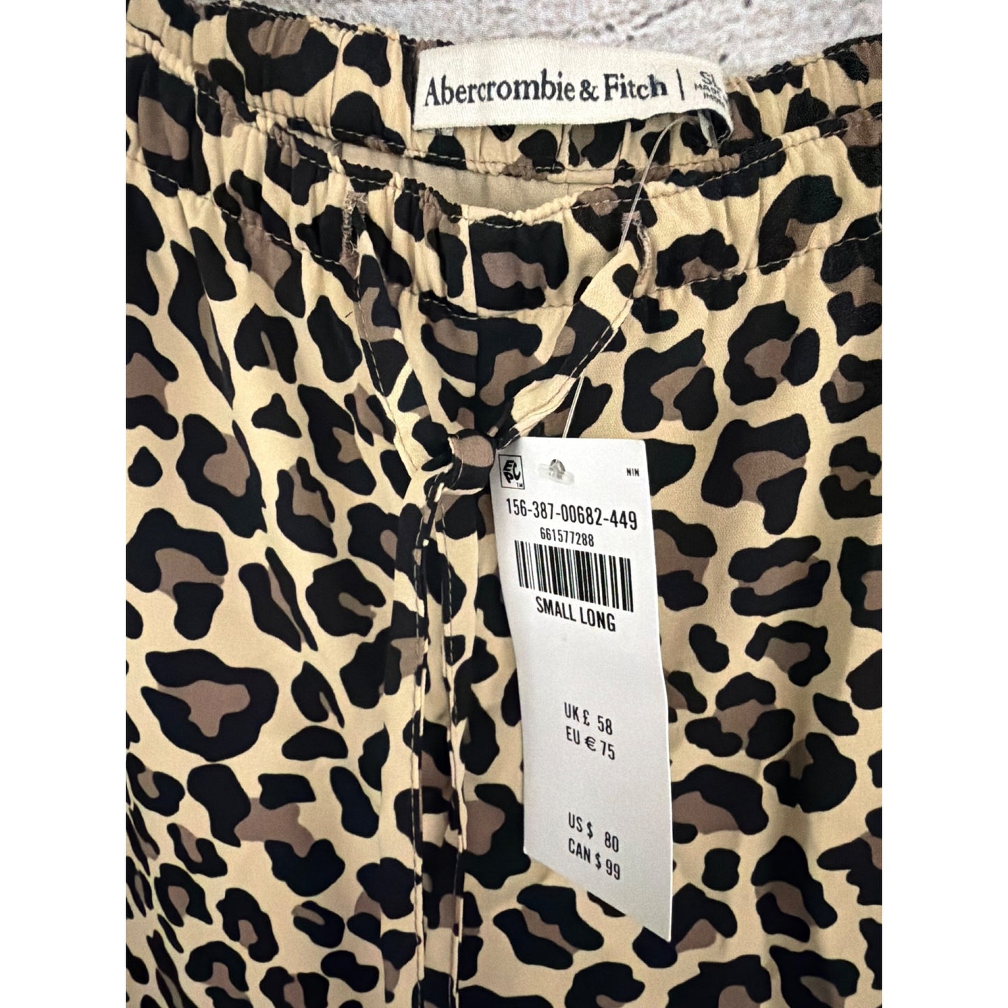 NWT Abercrombie & Fitch Leopard Print Wide-Leg Pants Size S LONG
