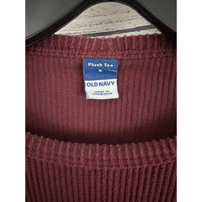 Old Navy Plush Tee Set Of 2 Ribbed Long Sleeve Tops Beige & Burgundy Size S