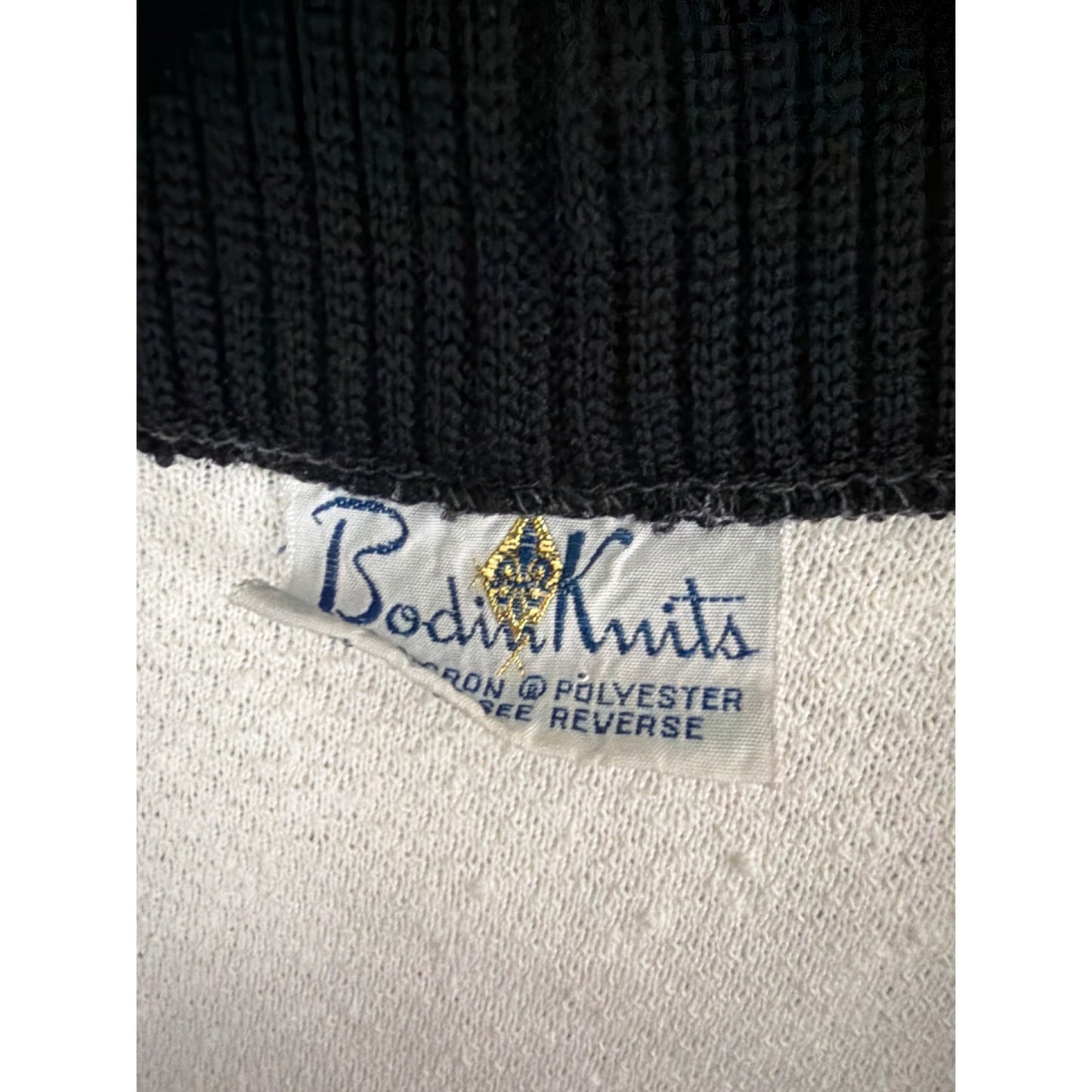 Vintage Bodin Knits Cream Black Trim Open Front Textured Knit Cardigan