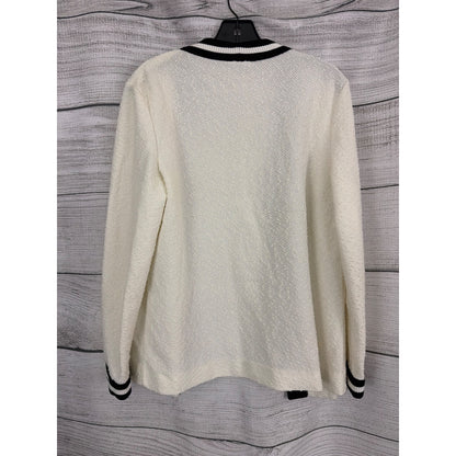 Vintage Bodin Knits Cream Black Trim Open Front Textured Knit Cardigan
