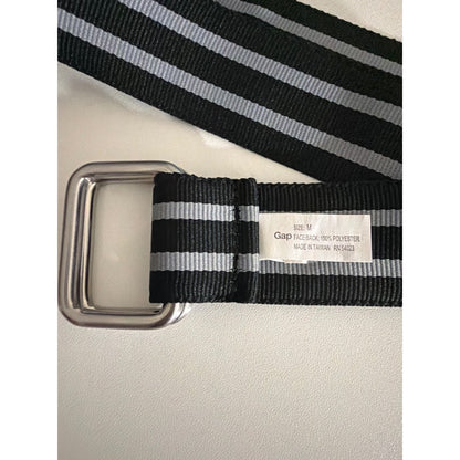 Mens Gap Black & Gray Striped Belt With Silver Buckle Size M