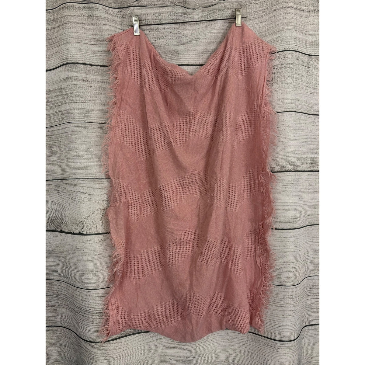 Pink Fringed Acrylic Scarf With Checkered Pattern OS