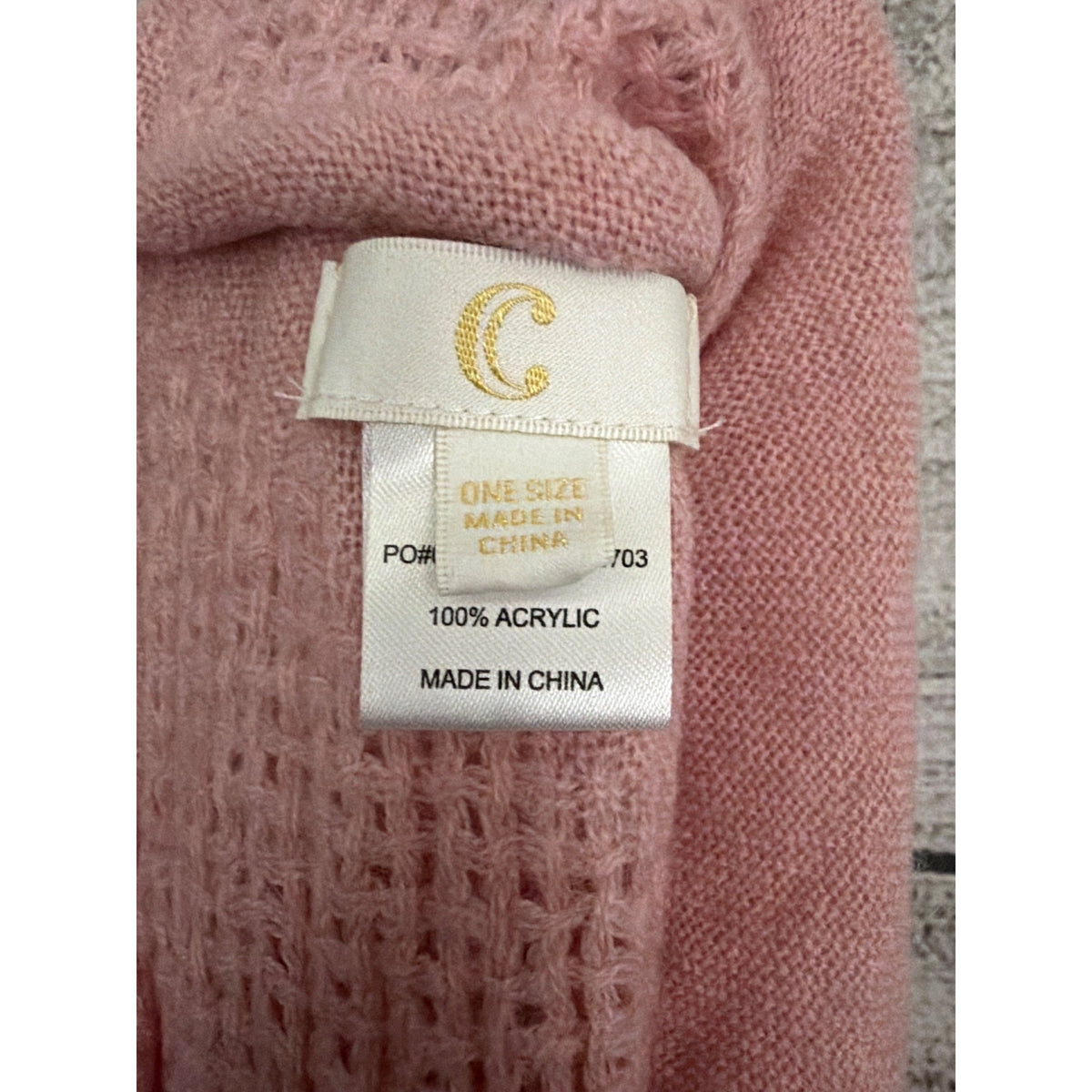 Pink Fringed Acrylic Scarf With Checkered Pattern OS