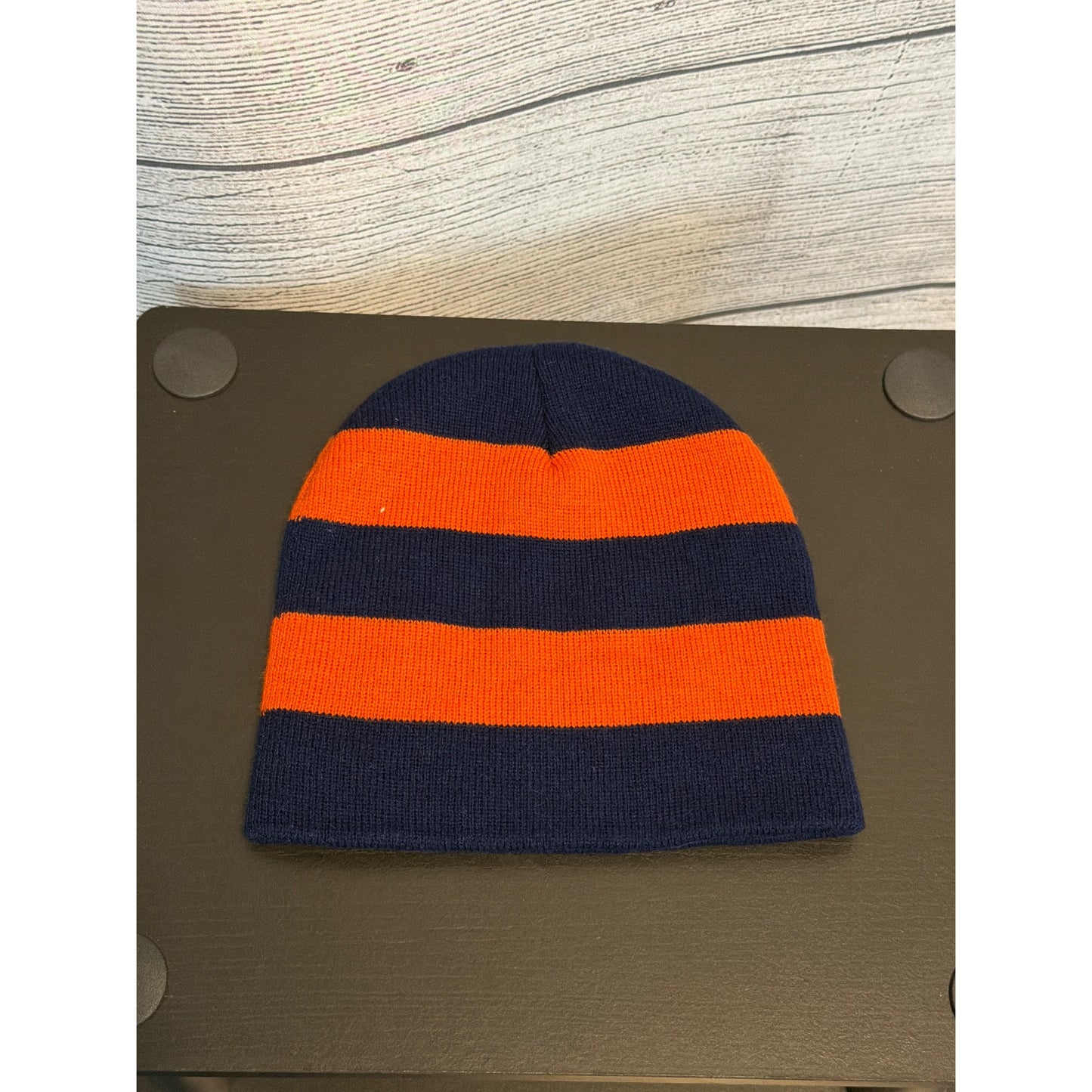 NWOT Navy & Orange Striped Beanie