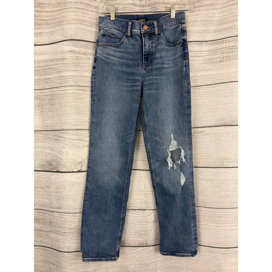 Express Modern Straight High Rise Distressed Jeans 2R