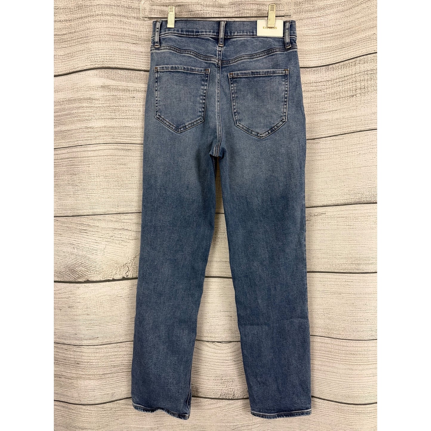 Express Modern Straight High Rise Distressed Jeans 2R