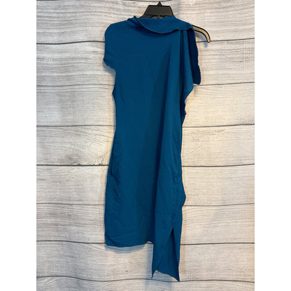 Roland Mouret Blue Draped Ruffle Sleeveless Dress UK 10 US 6