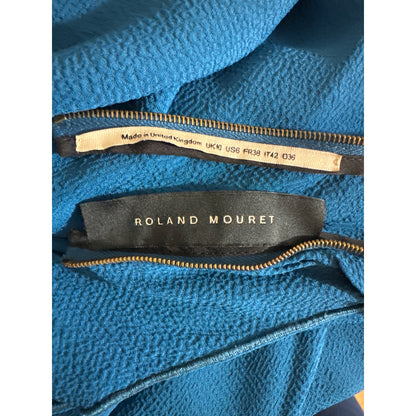 Roland Mouret Blue Draped Ruffle Sleeveless Dress UK 10 US 6