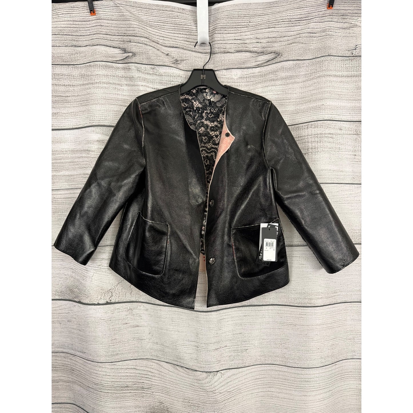 NWT Guess Black Faux Leather Reversible Floral Jacket Size S