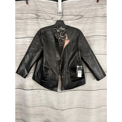 NWT Guess Black Faux Leather Reversible Floral Jacket Size S