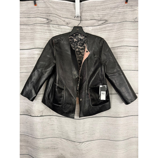 NWT Guess Black Faux Leather Reversible Floral Jacket Size S