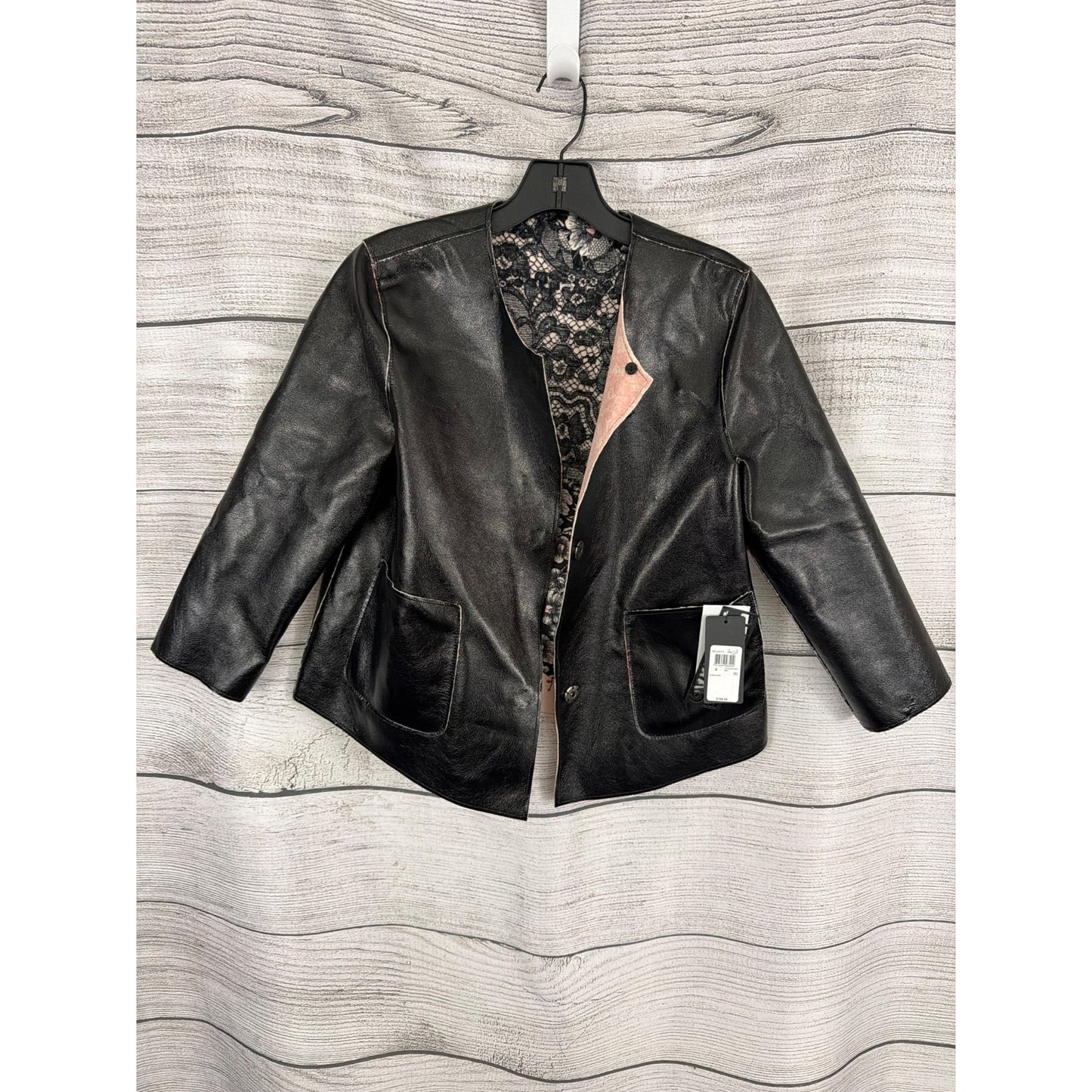 NWT Guess Black Faux Leather Reversible Floral Jacket Size S