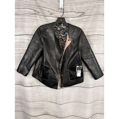 NWT Guess Black Faux Leather Reversible Floral Jacket Size S