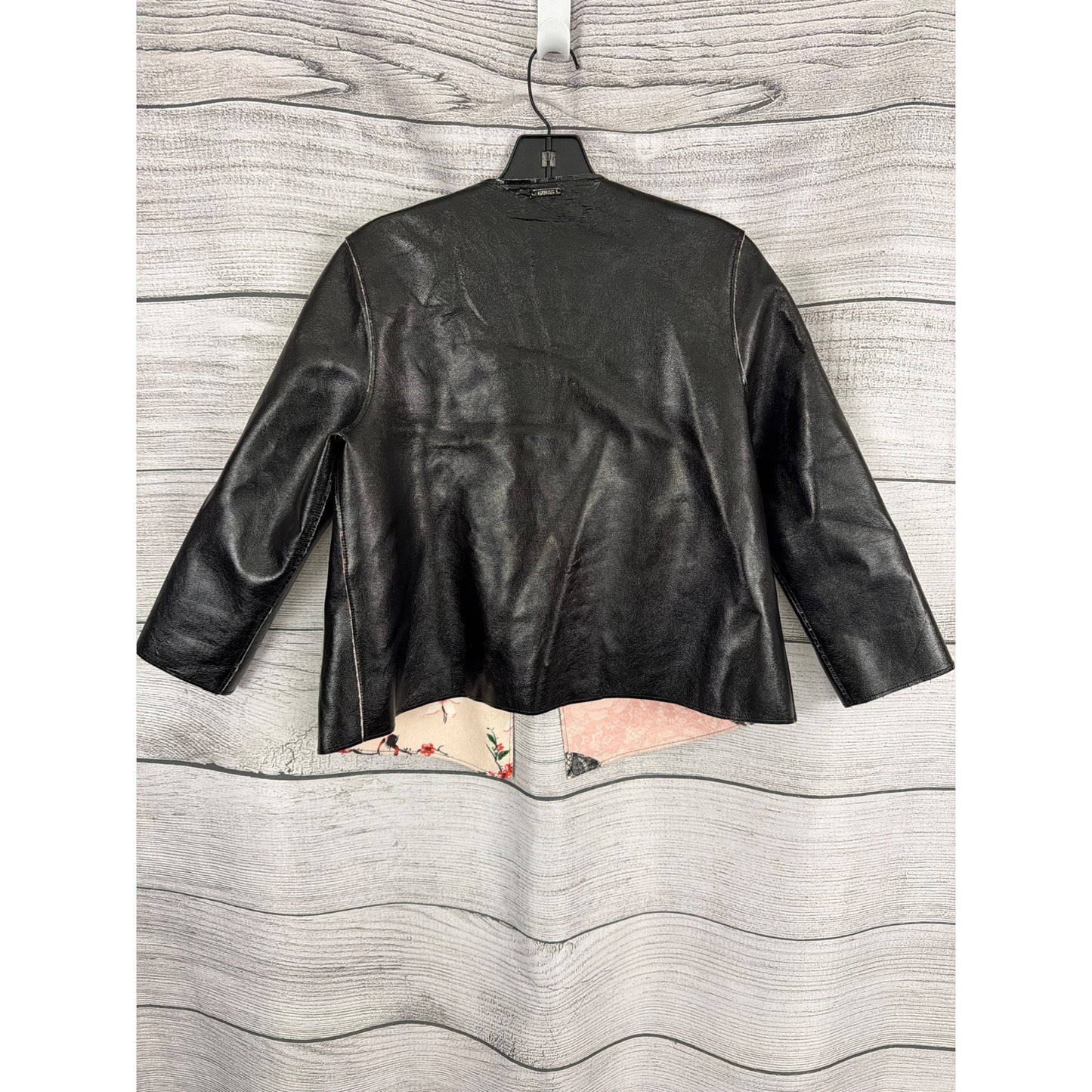 NWT Guess Black Faux Leather Reversible Floral Jacket Size S