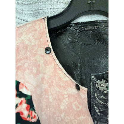 NWT Guess Black Faux Leather Reversible Floral Jacket Size S