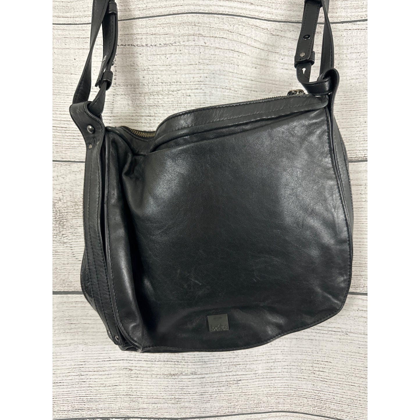 Kooba Black Leather Shoulder Bag With Adjustable Strap & Magnetic Closure