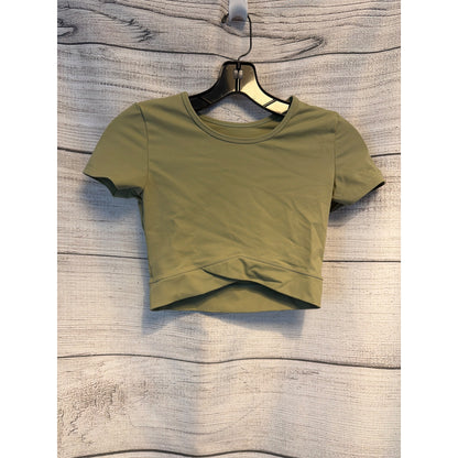 Green Cropped Short Sleeve Fitted Activewear Top