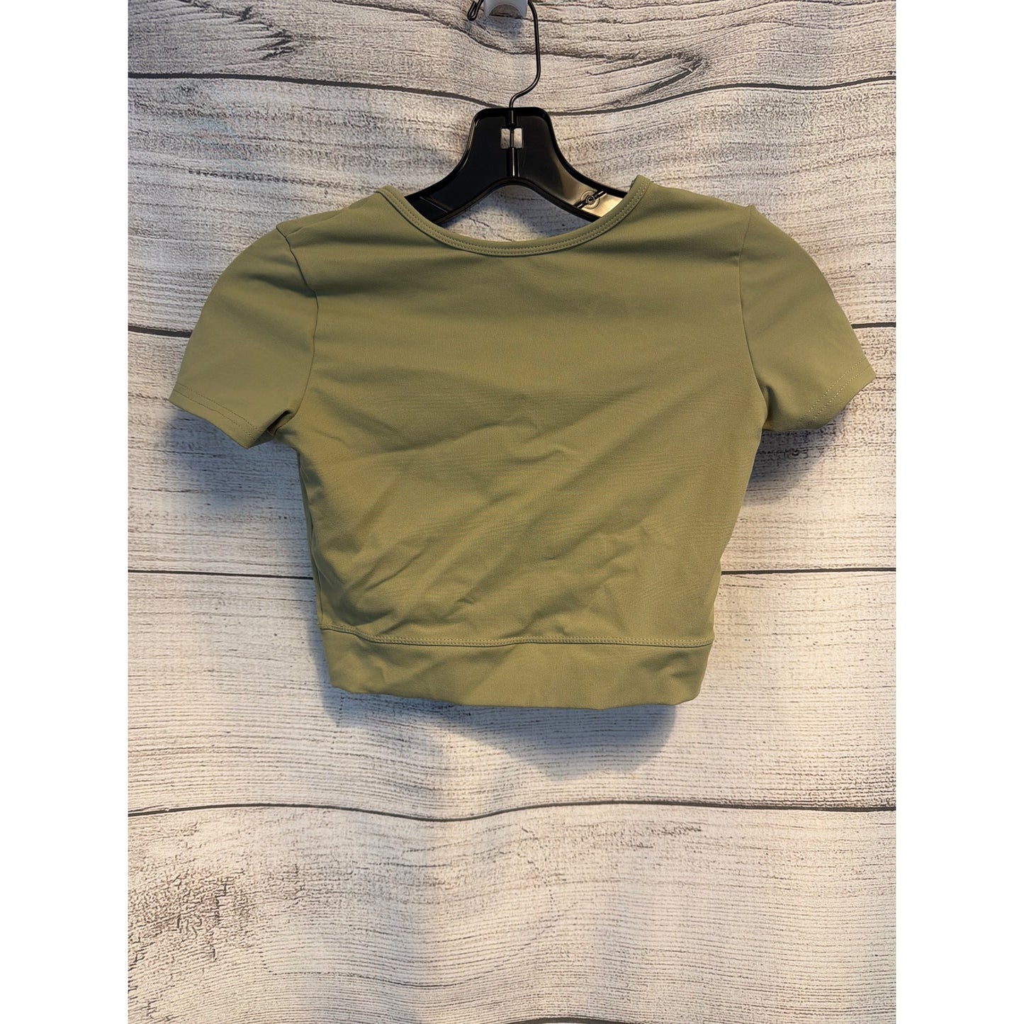 Green Cropped Short Sleeve Fitted Activewear Top