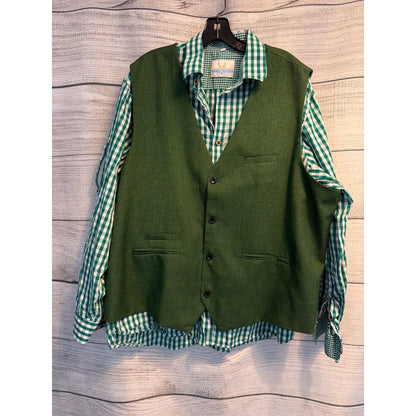Mens Green Bavarian Trachten Vest & Coofandy Gingham Shirt Set XXL