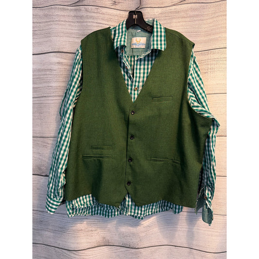 Mens Green Bavarian Trachten Vest & Coofandy Gingham Shirt Set XXL