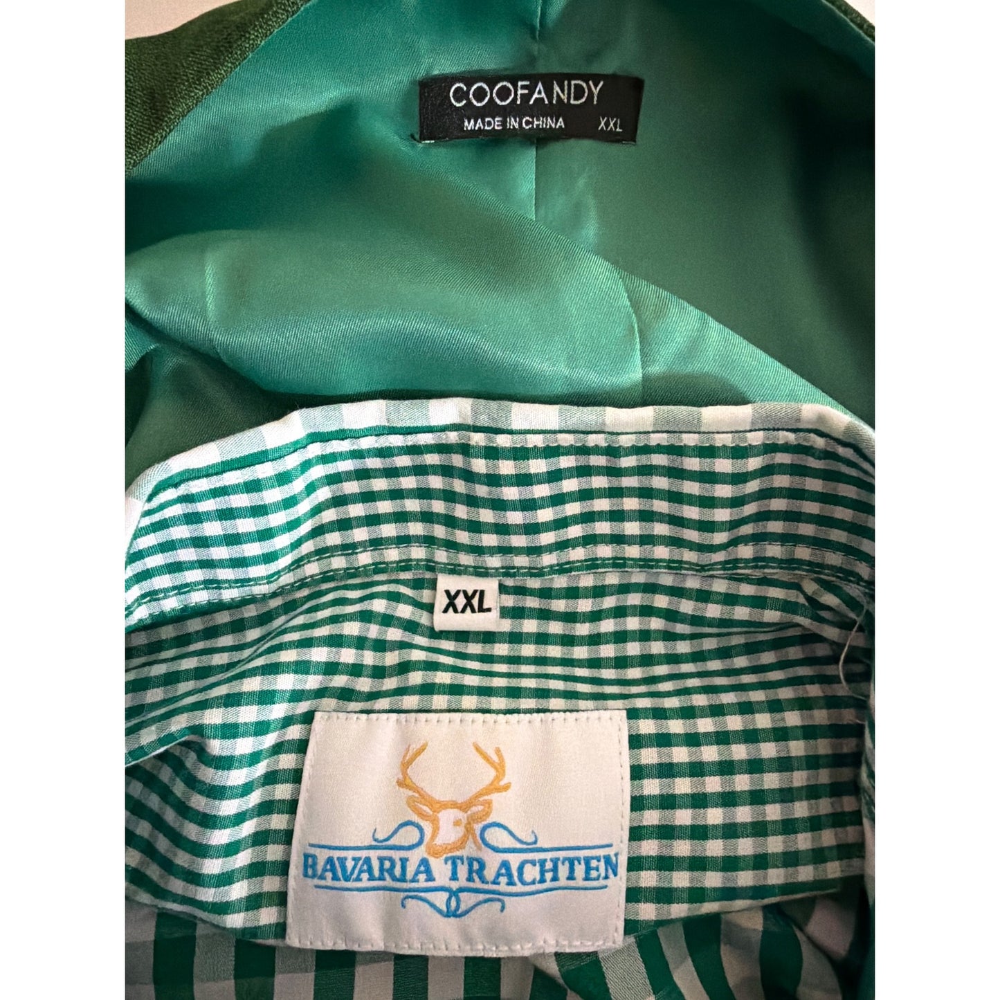 Mens Green Bavarian Trachten Vest & Coofandy Gingham Shirt Set XXL