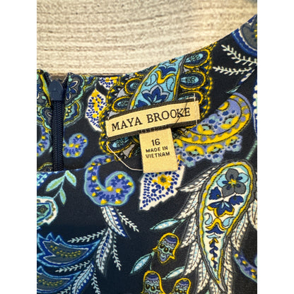 Maya Brooke Sleeveless Paisley Sheath Dress Size 16