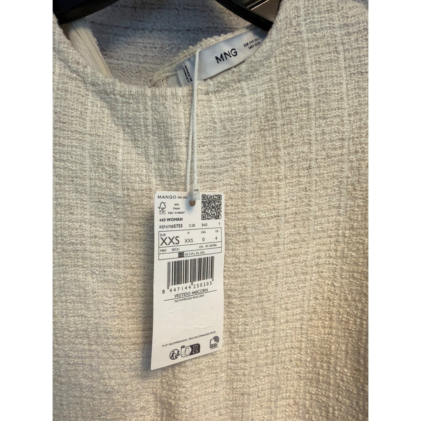 NWT Mango Tweed Cream Sleeveless Shift Dress Size 0