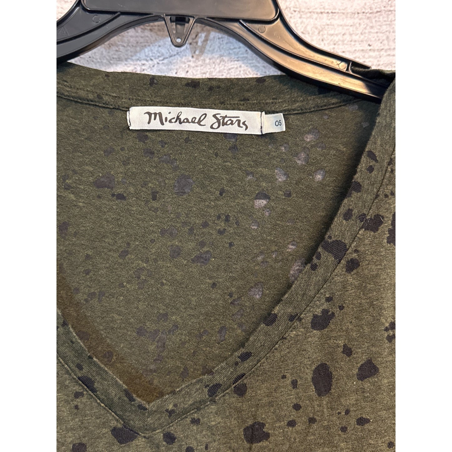 Michael Stars Olive Splatter Long Sleeve V-Neck Top Size 0/S