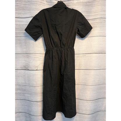 Thakoon Black Poplin Tie-Front Midi Shirt Dress