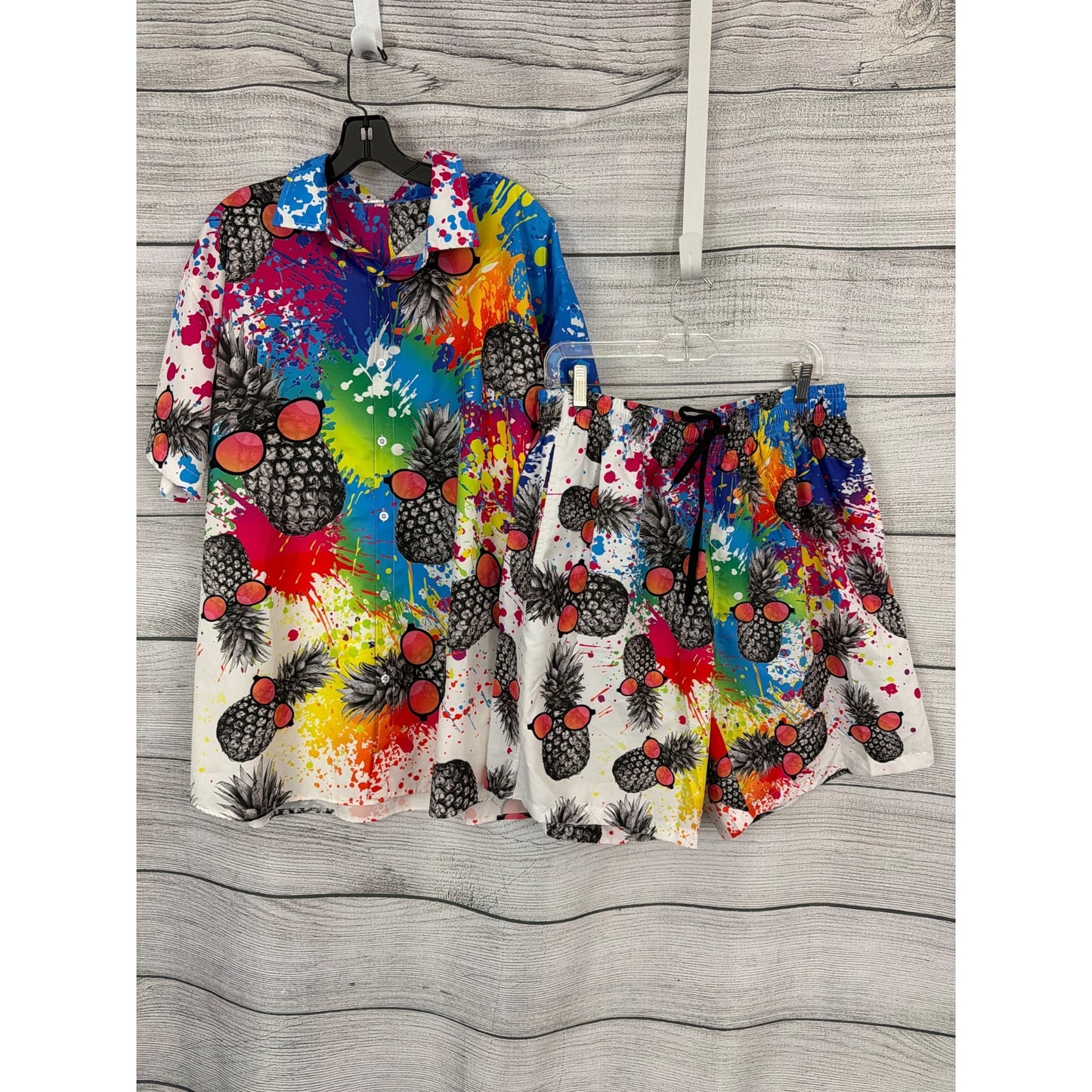 Mens Goodstoworld Colorful Pineapple Print Shirt XXL & Shorts XL Set