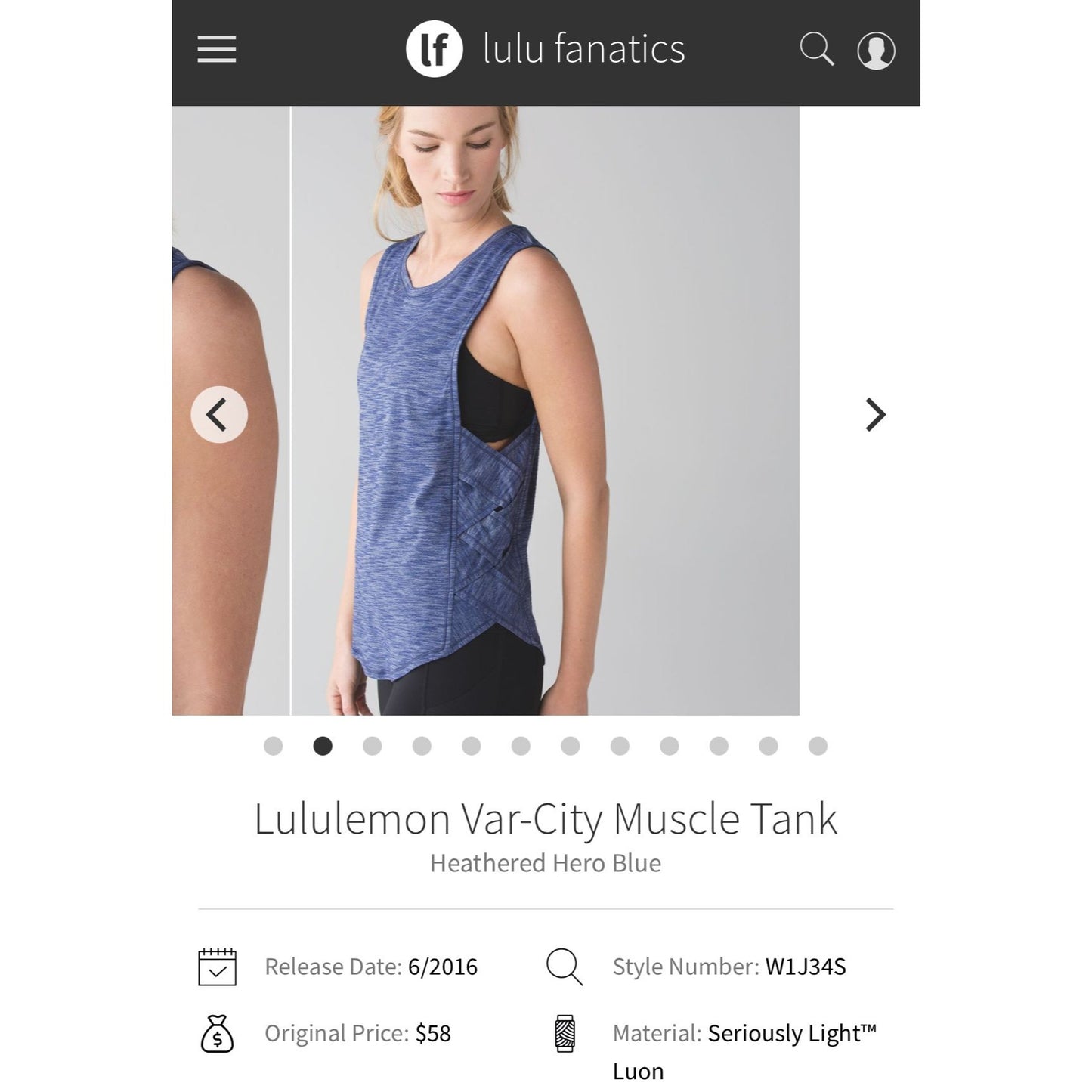 Lululemon Var-City Muscle Tank Heathered Hero Blue